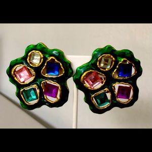 Large Vintage Jeweltone Clip Earrings
